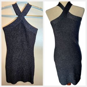 Black Metallic Bodycon Sleeveless Crisscross Dress Size X-Small NWT